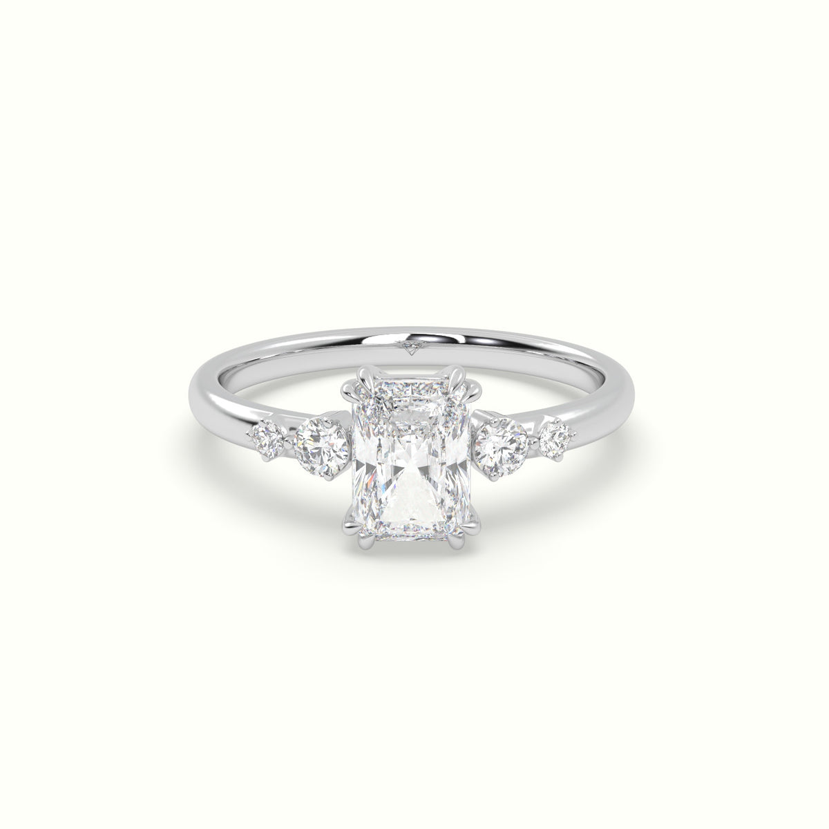 Radiant Diamond Solitaire Side Stone Engagement Ring — White Gold