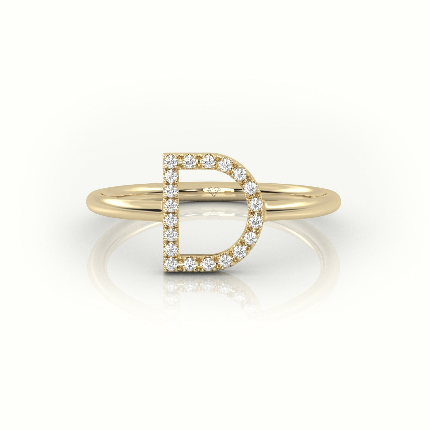 Round Cut Diamonds “D” Initials Monogram Alphabet Ring — Yellow Gold