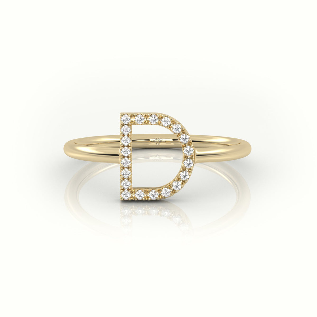 Round Cut Diamonds “D” Initials Monogram Alphabet Ring — Yellow Gold