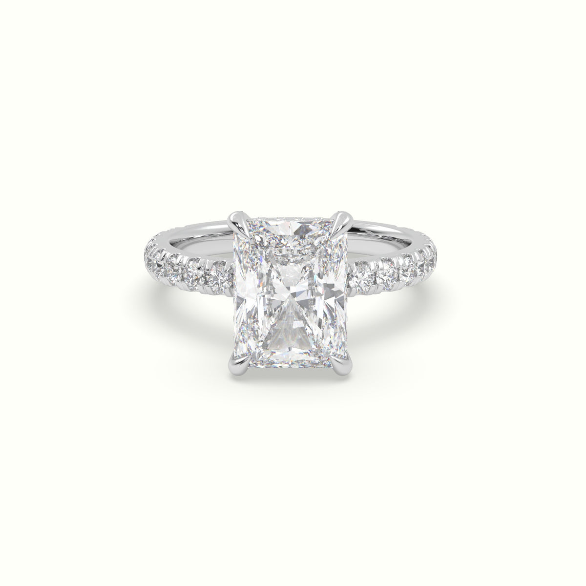Radiant Cut Solitaire Pave Engagement Ring — White Gold