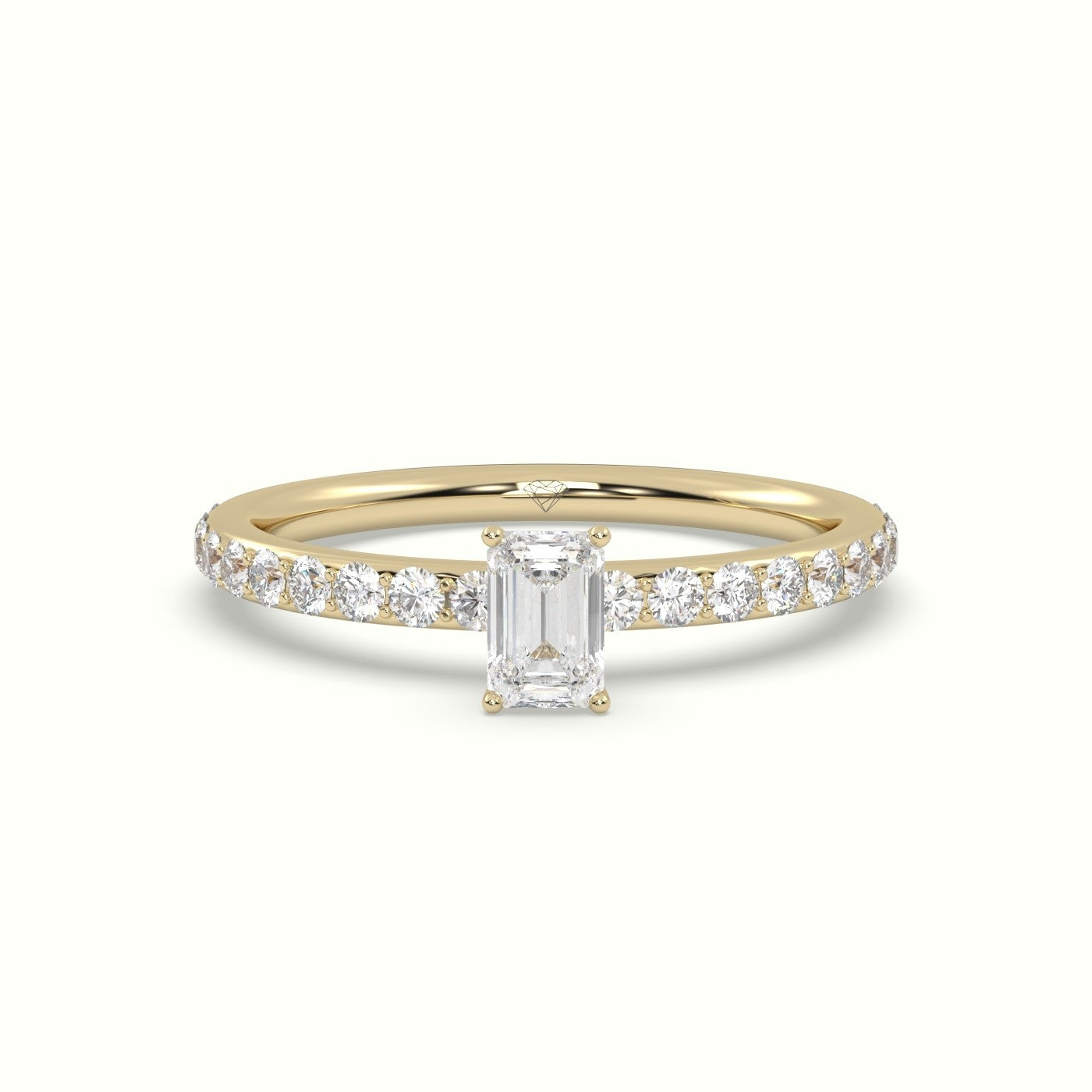 Radiant Diamond Engagement Ring Set With 4 Prong &Amp; Side Stones Set In Pave Style — Yellow Gold