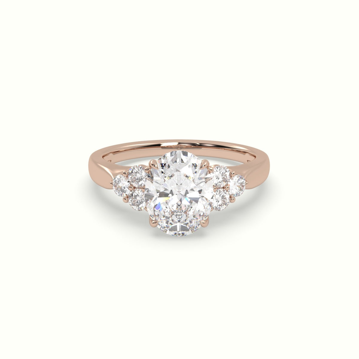Oval Cut Diamond Side Stone Engagement Ring — Rose Gold