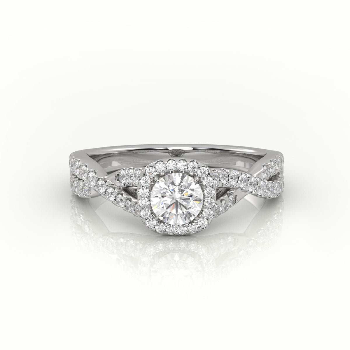 Round Cut Diamond 4 Prongs Infinity Design Engagement Ring — White Gold