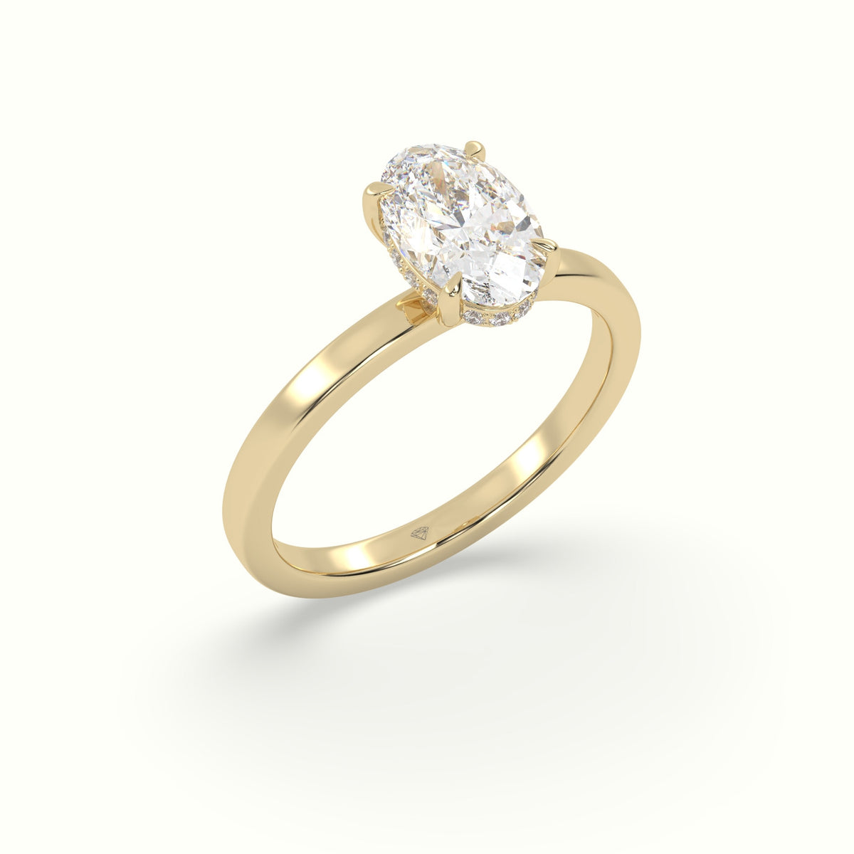 Oval Cut Hidden Halo Engagement Ring — Yellow Gold