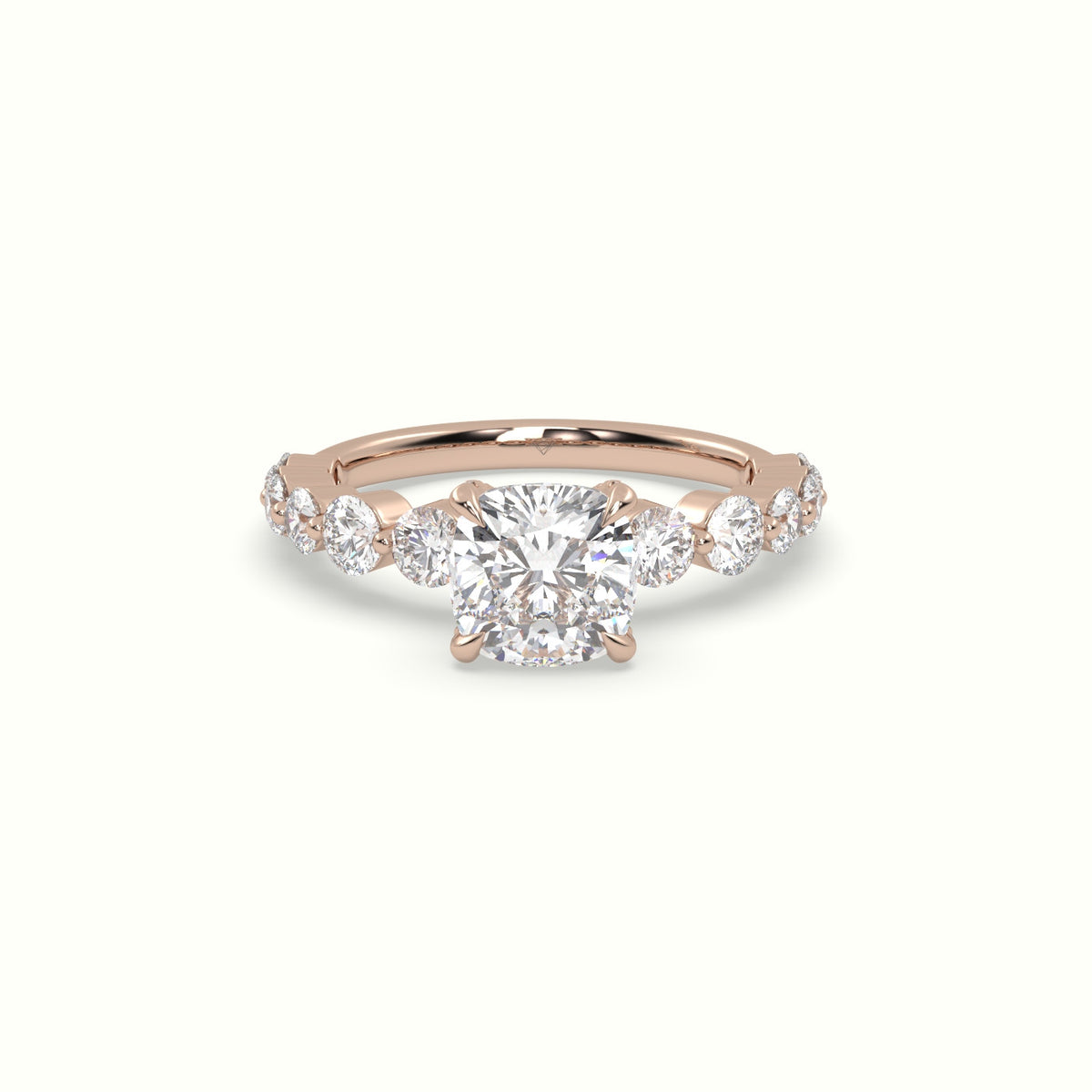 Cushion Cut Diamond Engagement Ring With Side Stones — Rose Gold