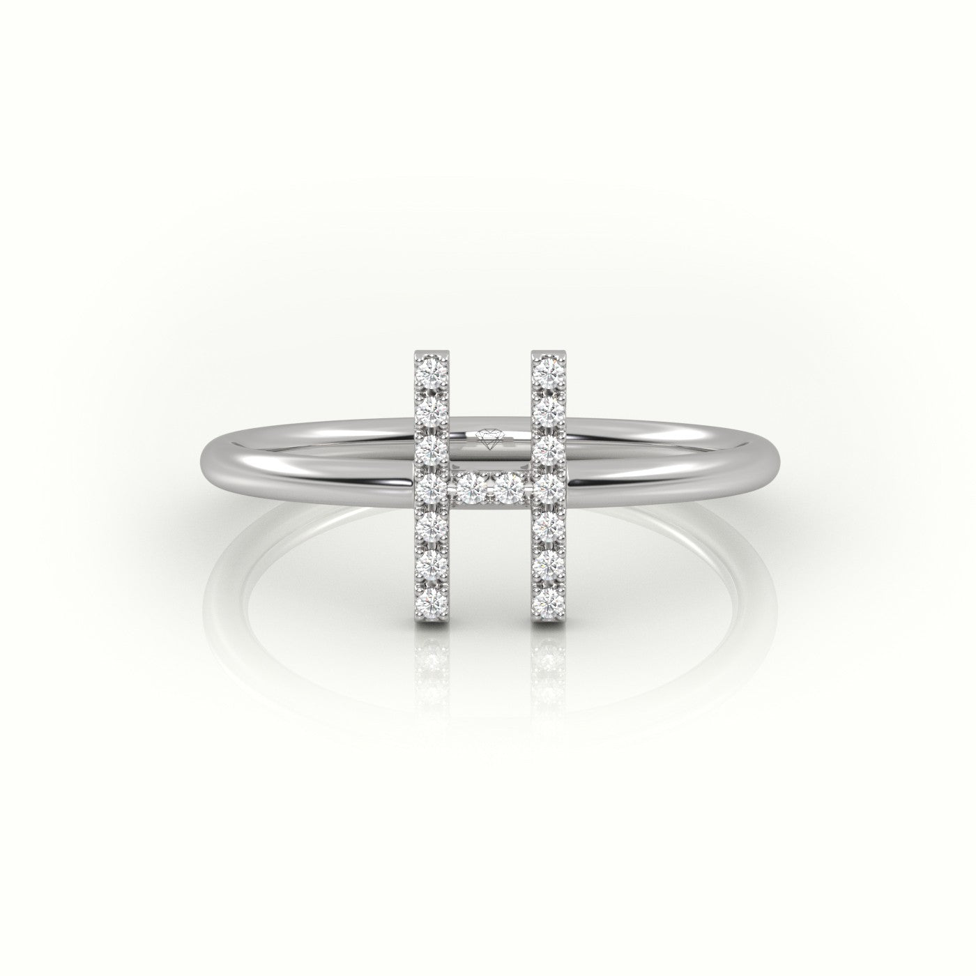 Round Cut Diamonds “H” Initials Monogram Alphabet Ring — White Gold