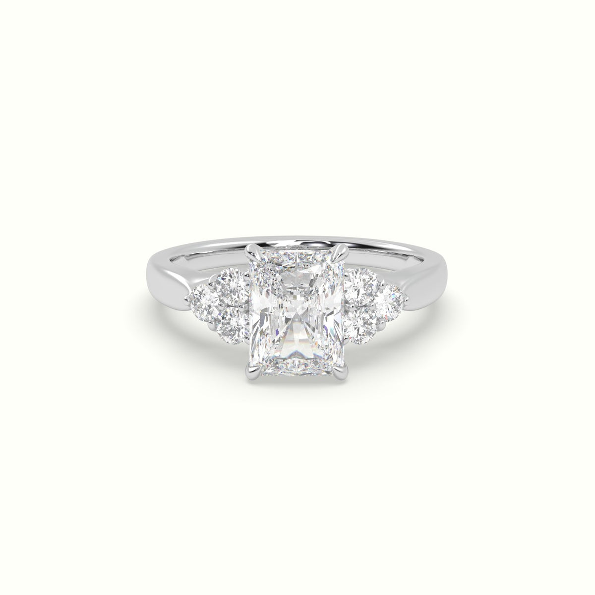 Radiant Cut Diamond Side Stone Engagement Ring — White Gold