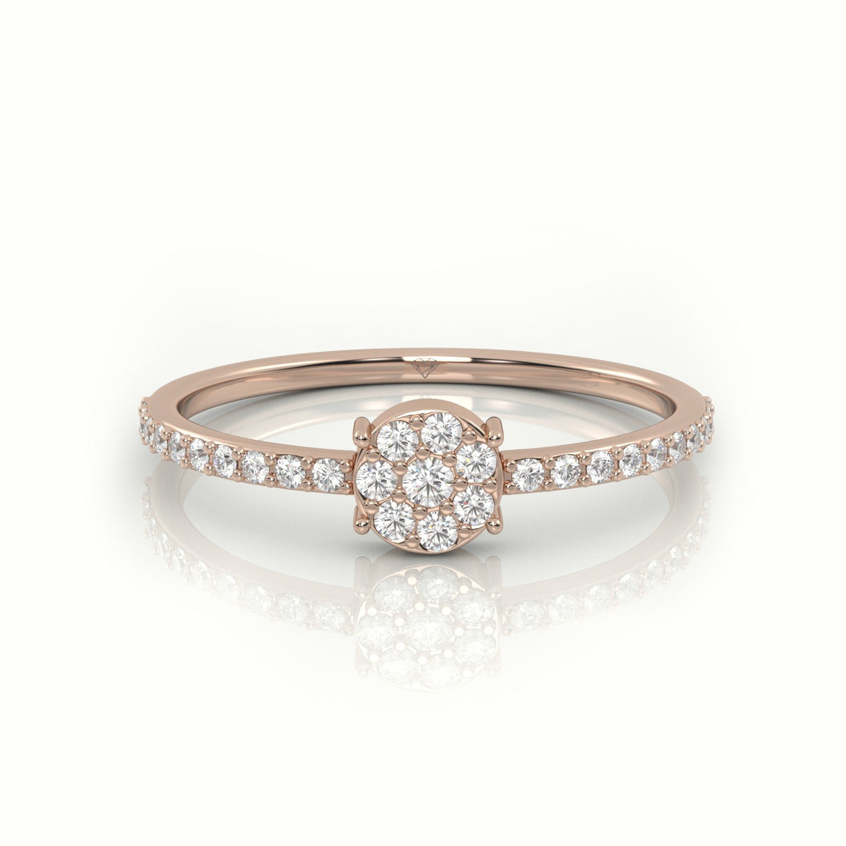Round Cut Diamond 4 Prongs Pave Setting Designer Ring — Rose Gold