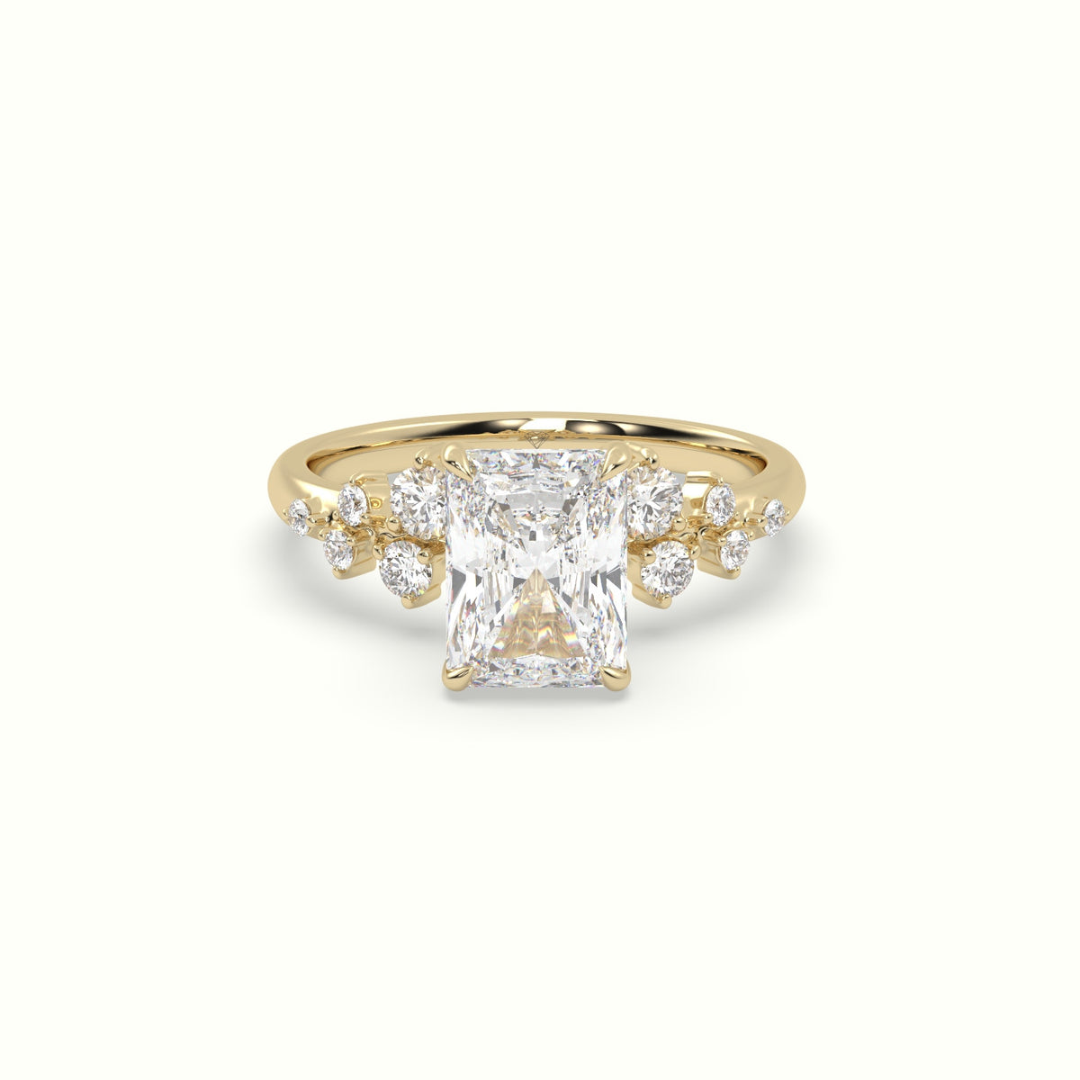 Radiant Diamond Side Stone Engagement Ring — Yellow Gold