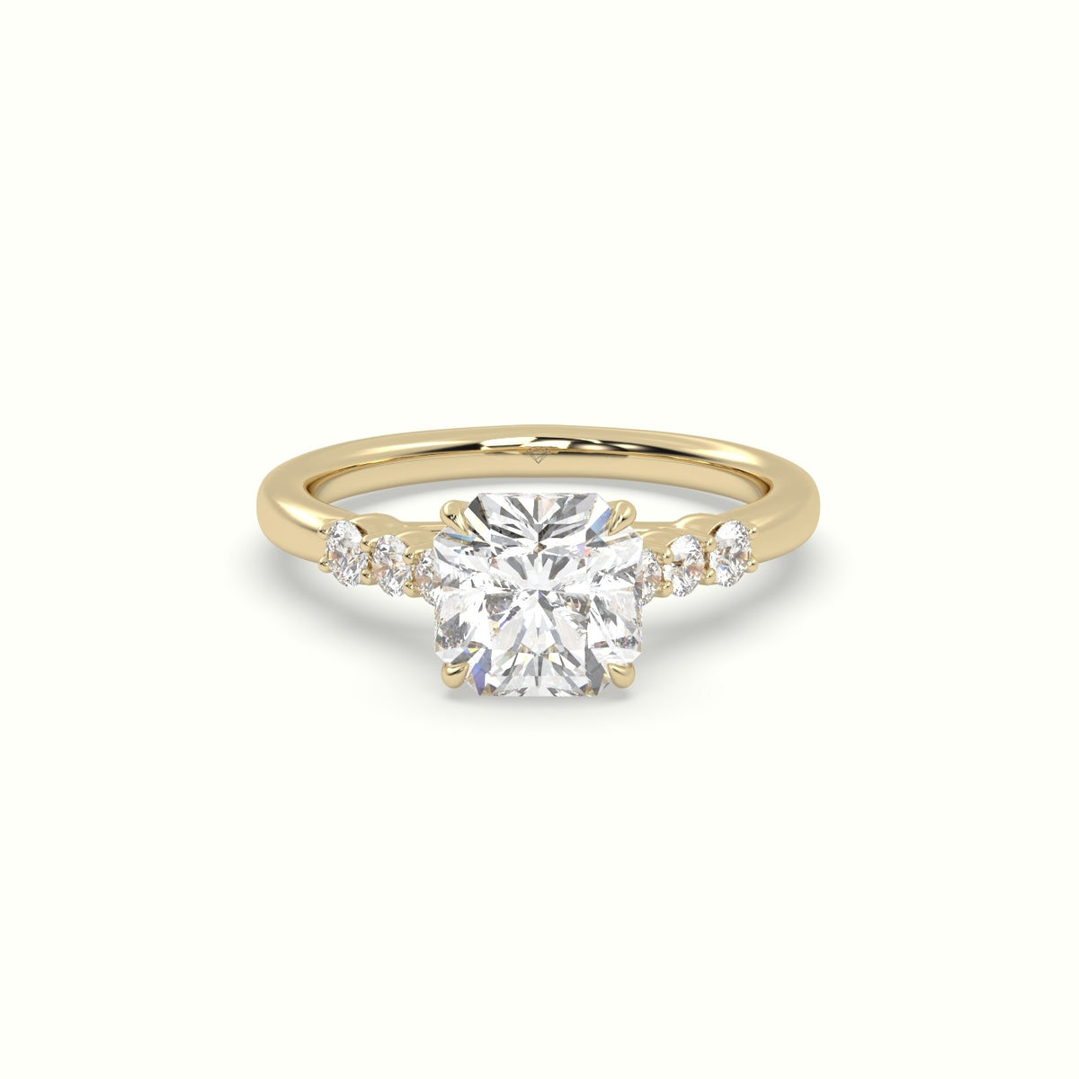 Asscher Cut Diamond Engagement Ring With Side Stones — Yellow Gold