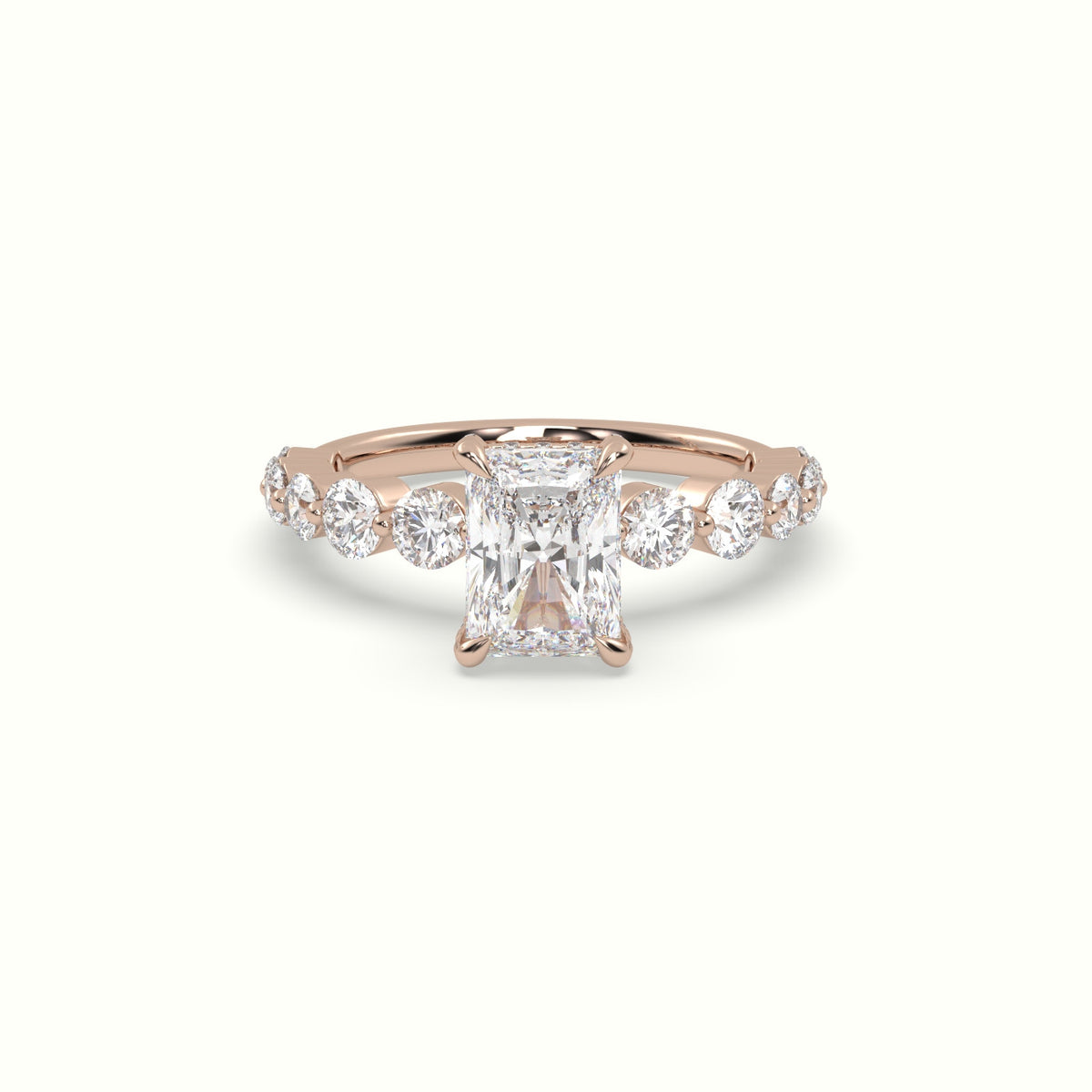 Radiant Diamond Side Stone Engagement Ring — Rose Gold