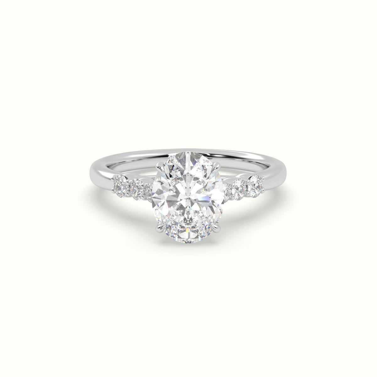 Oval Cut Diamond Engagement Ring With Side Stones — White Gold