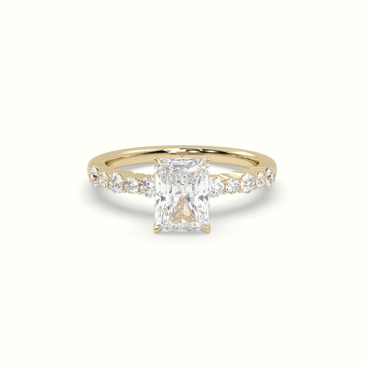 Radiant Cut Diamond Pave Engagement Ring — Yellow Gold