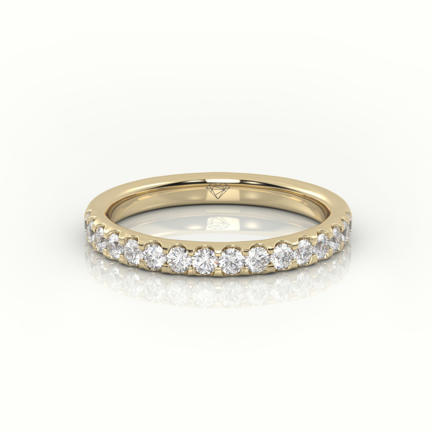 Round Cut Diamonds Scallop Setting Eternity Wedding Band — Yellow Gold