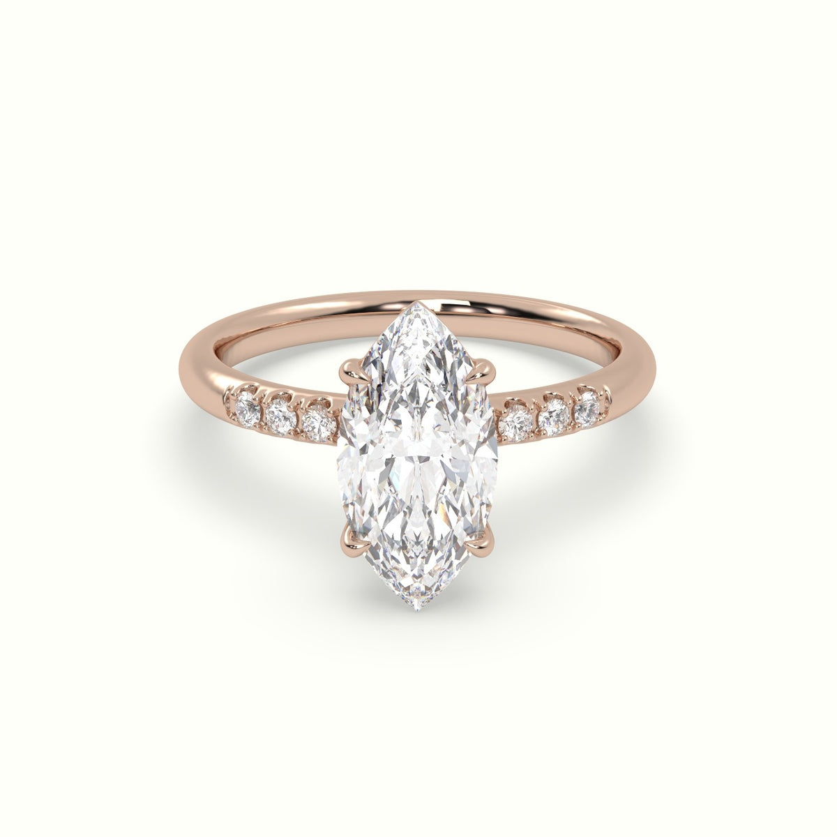Marquise Cut Diamond Pave Engagement Ring — Rose Gold