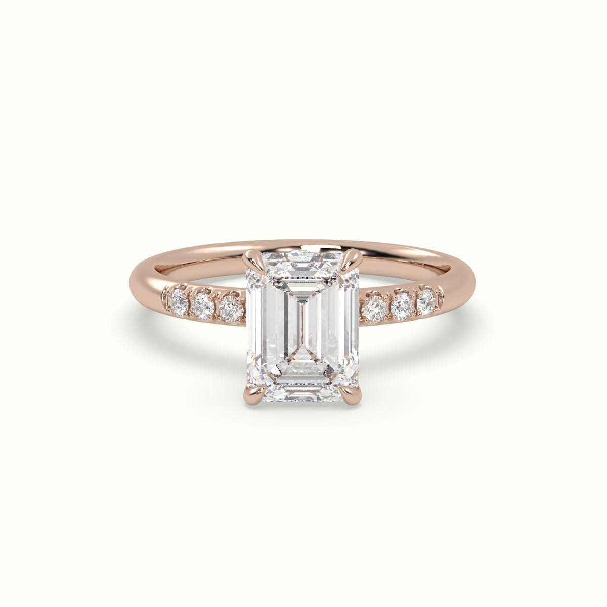Emerald Cut Diamond Pave Engagement Ring — Rose Gold