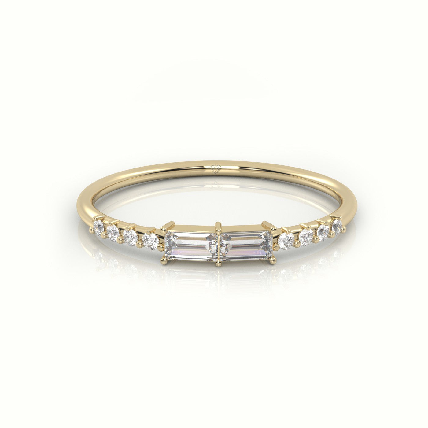 Emerald Cut Diamond Pave Setting Designer Ring — Yellow Gold