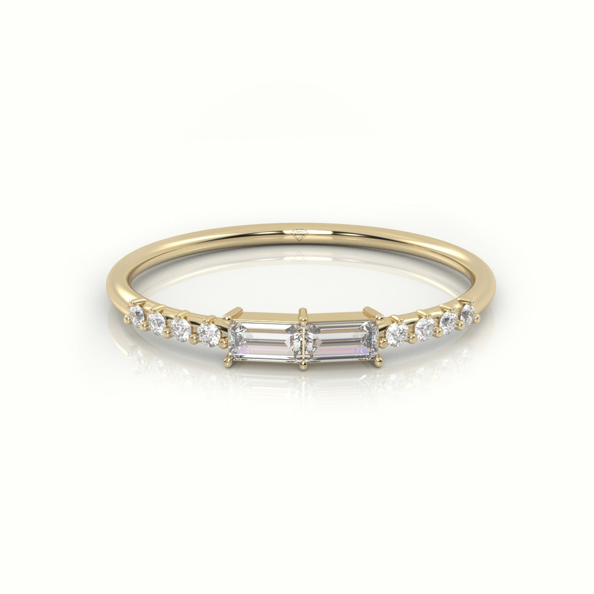 Emerald Cut Diamond Pave Setting Designer Ring — Yellow Gold