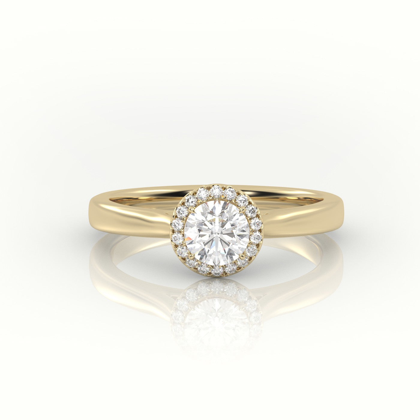 Round Cut Diamond 4 Prongs Halo Setting Engagement Ring — Yellow Gold
