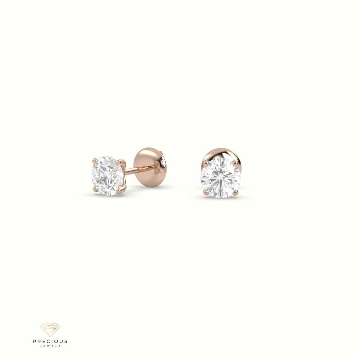 4 Prong Round Lab-Grown Diamond Stud Earrings - Free Setting 18K Rose Gold