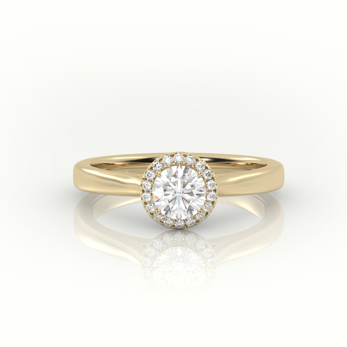Round Cut Diamond 4 Prongs Halo Setting Engagement Ring — Yellow Gold