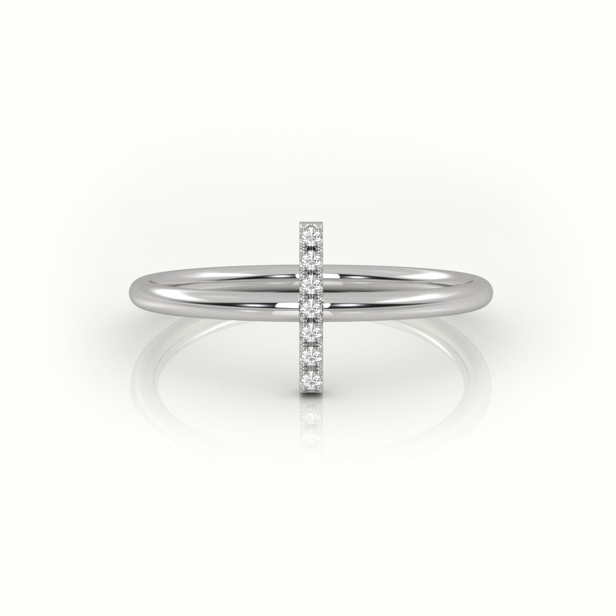 Round Cut Diamonds “I” Initials Monogram Alphabet Ring — White Gold