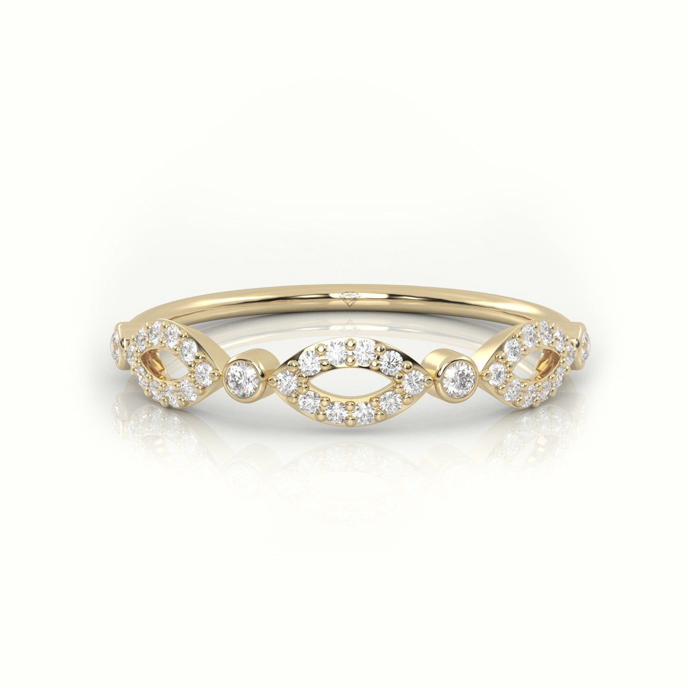 Round Cut Diamond Infinity Bezel Set Designer Ring — Yellow Gold