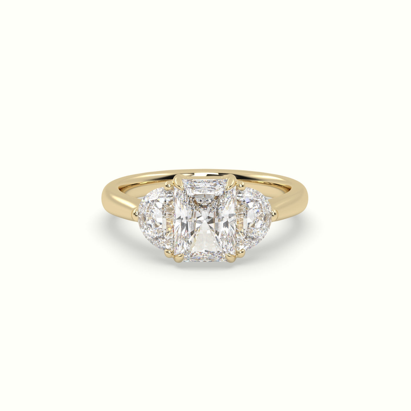Radiant Diamond Trilogy Half Moon Engagement Ring — Yellow Gold
