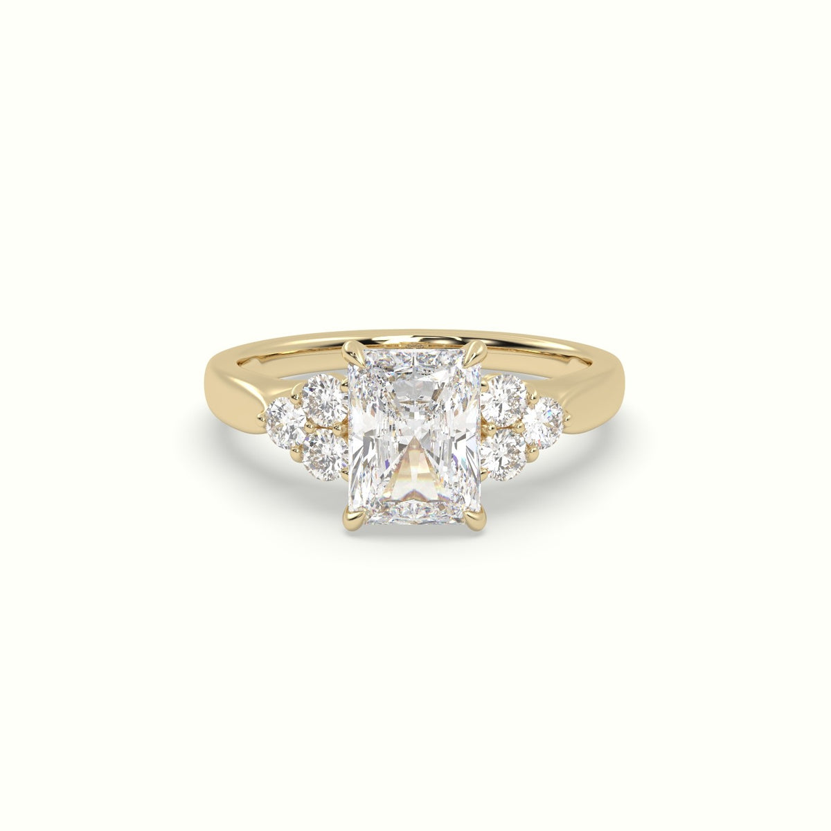 Radiant Cut Diamond Side Stone Engagement Ring — Yellow Gold