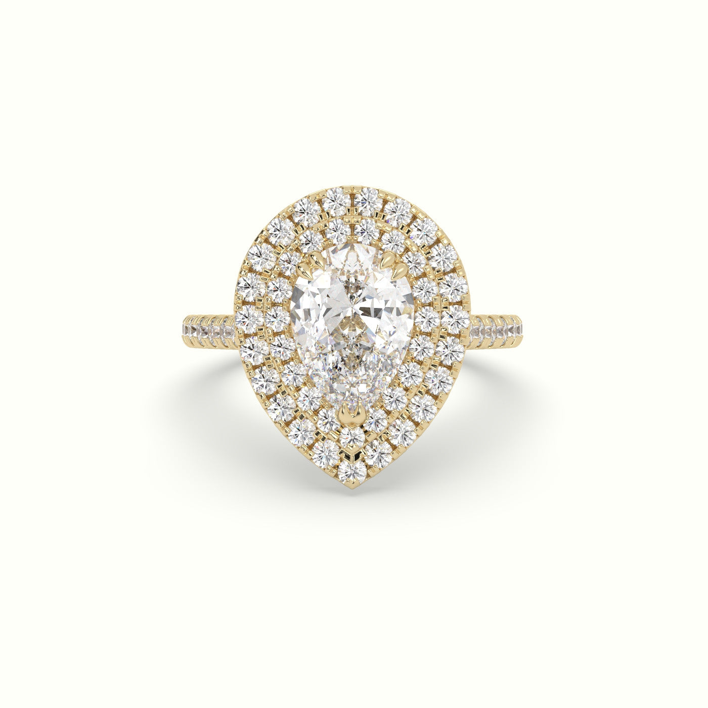 Pear Cut Diamond Halo Engagement Ring — Yellow Gold