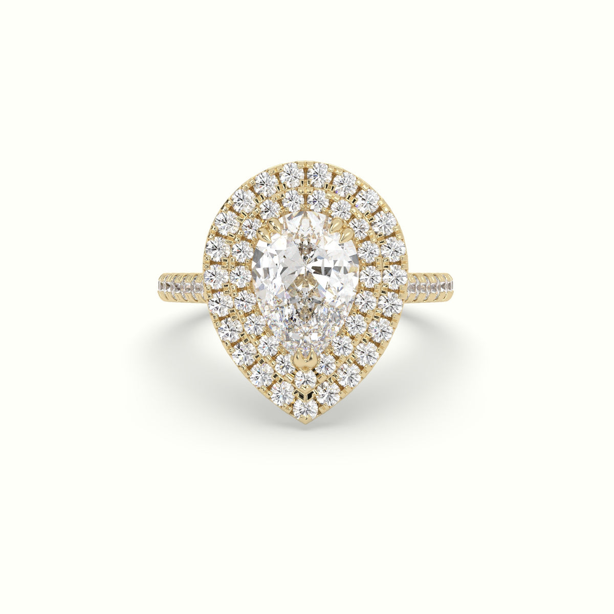 Pear Cut Diamond Halo Engagement Ring — Yellow Gold