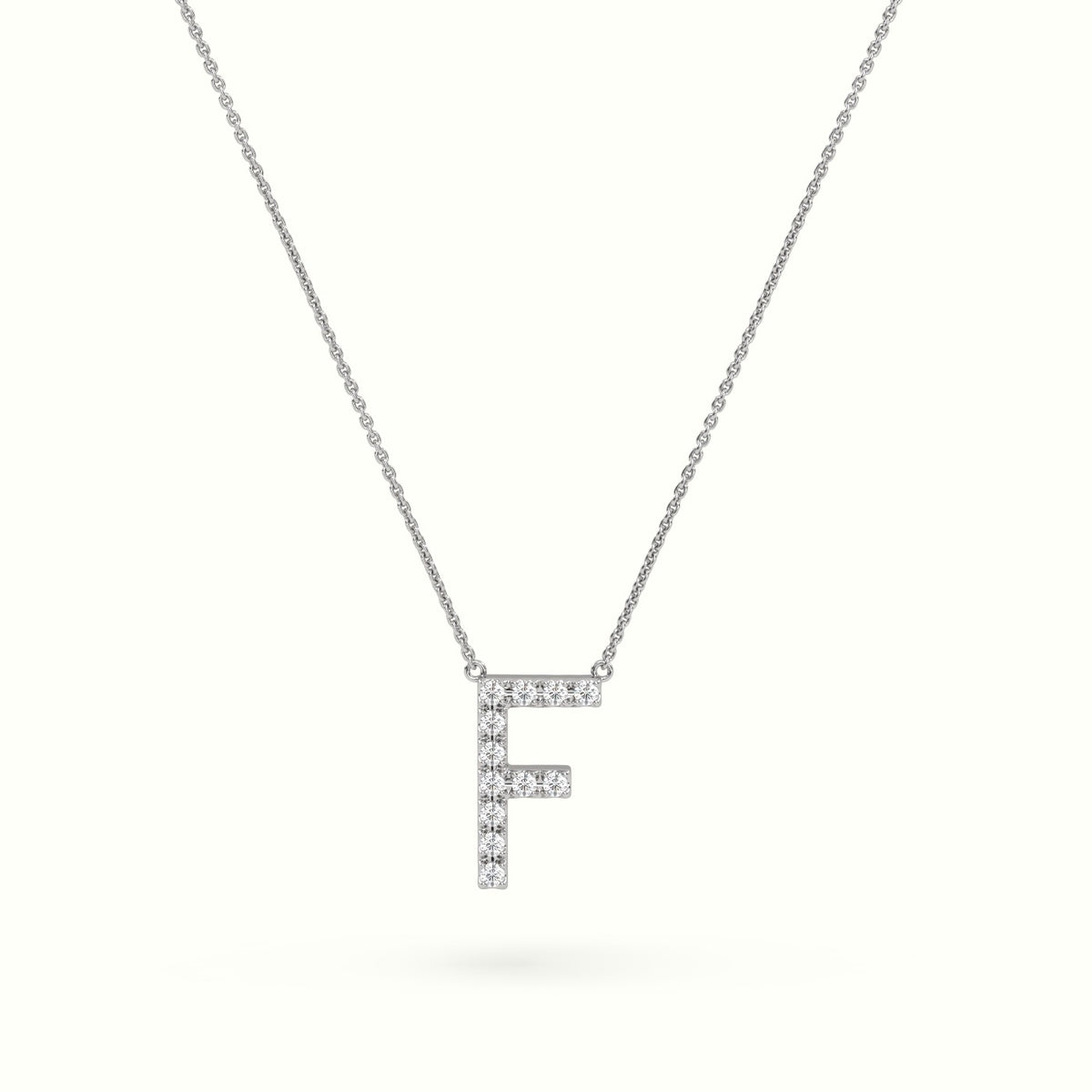 Initial "F" Diamond Necklace - 18k Gold — White Gold