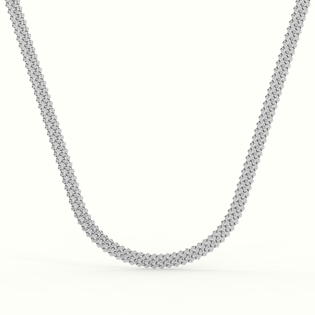 8Mm Diamond Cuban Link Necklace — White Gold