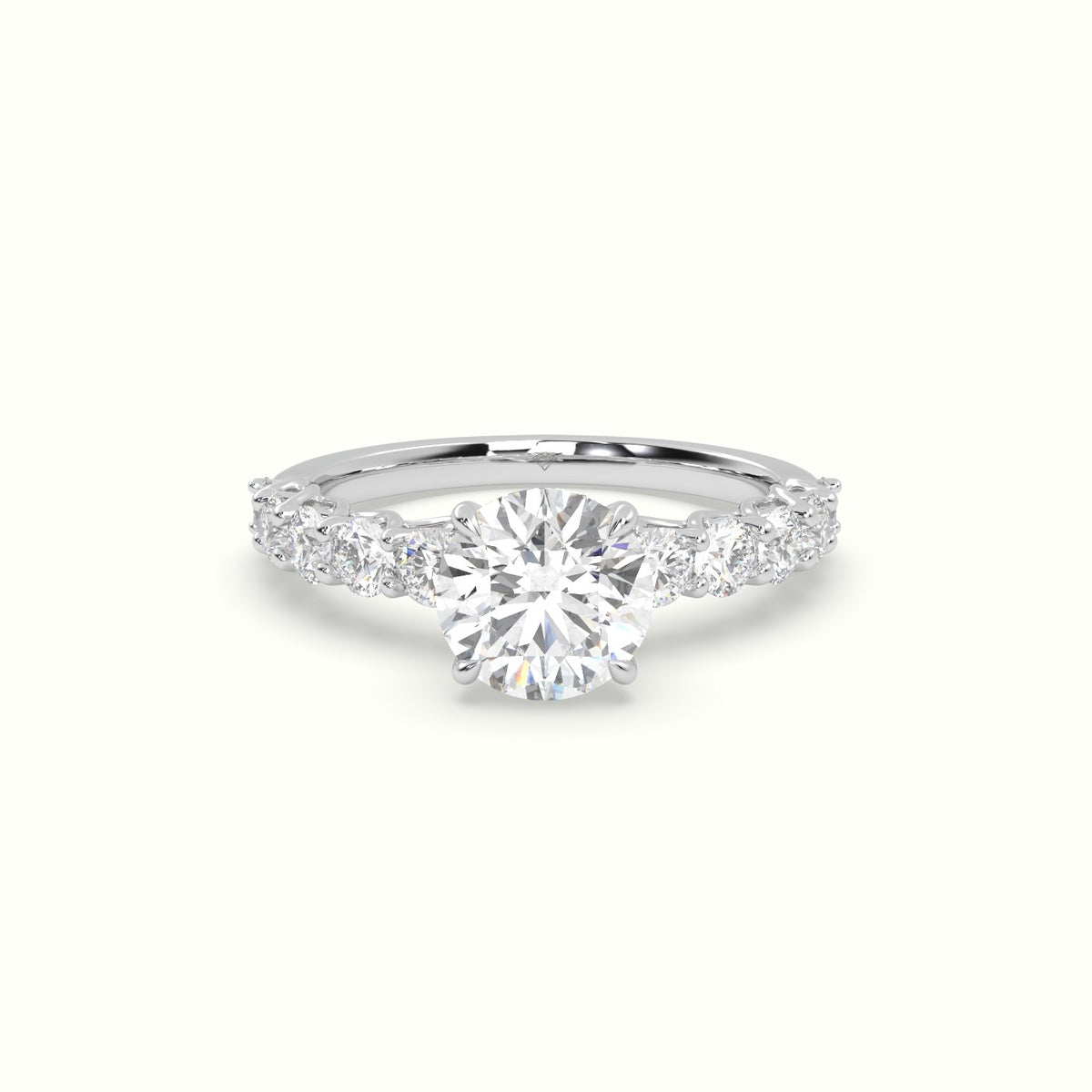 Round Cut Diamond Engagement Ring With Side Stones — White Gold