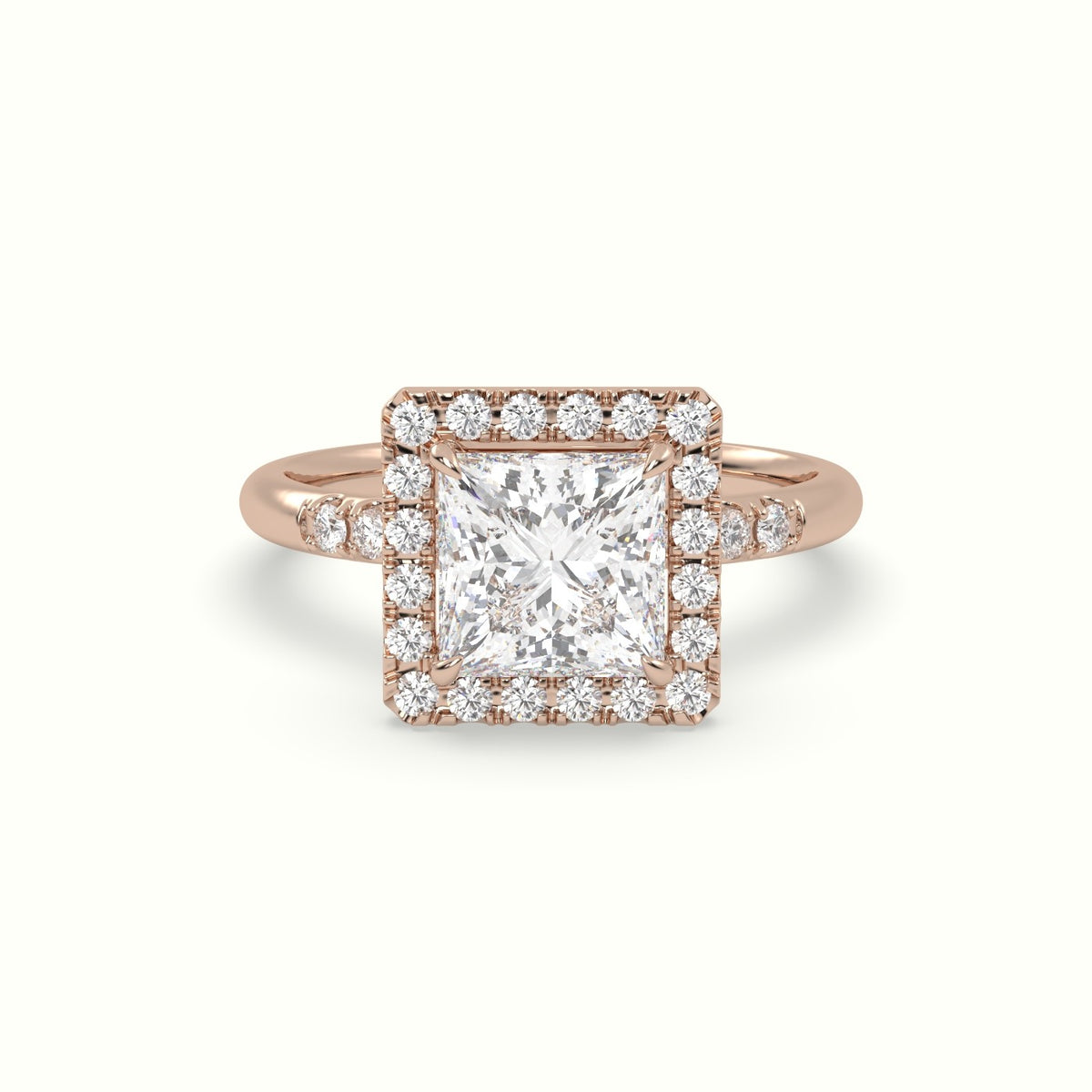 Princess Cut Halo Diamond Engagement Ring — Rose Gold