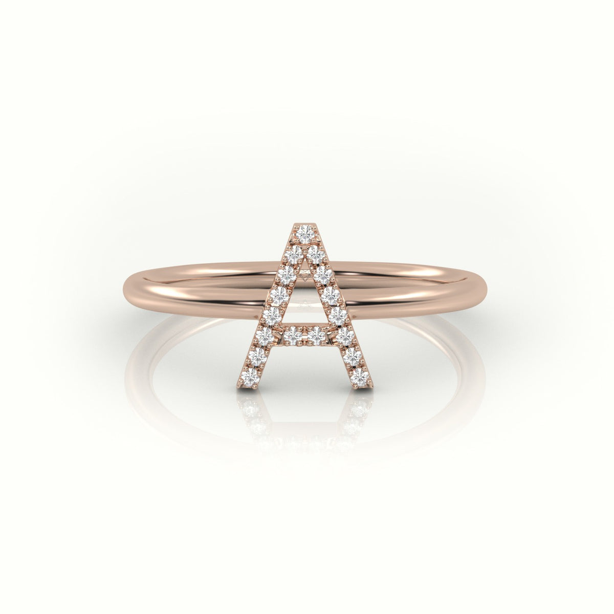 Round Cut Diamonds “A” Initials Monogram Alphabet Ring — Rose Gold