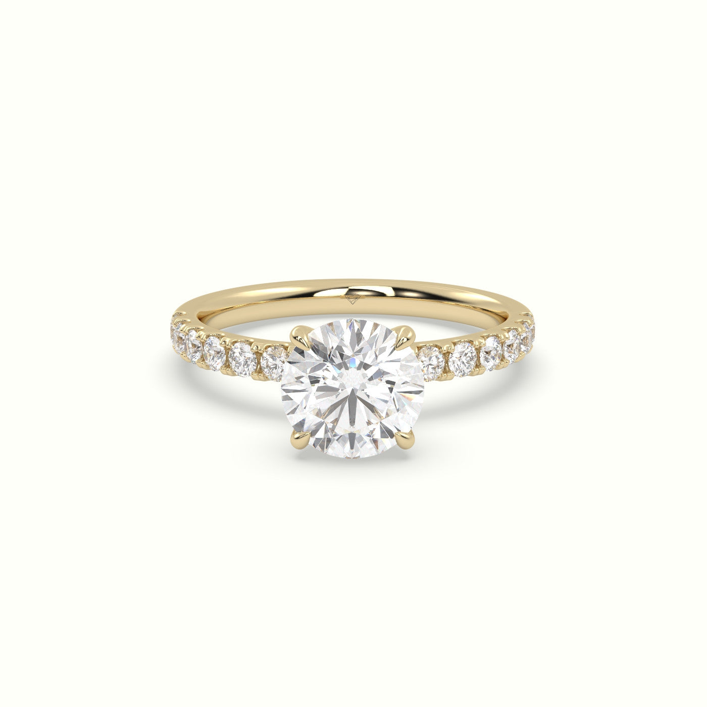 Round Cut Hidden Halo Side Stone Engagement Ring — Yellow Gold
