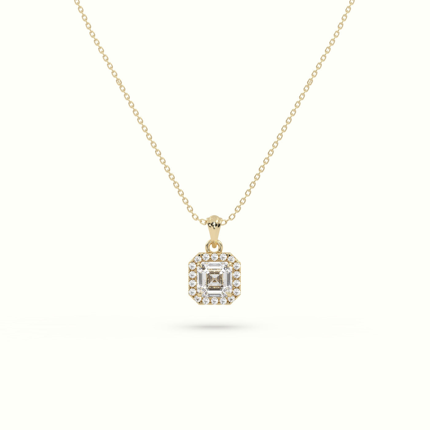 Ascher Cut Solitaire Halo Diamond Pendant — Yellow Gold