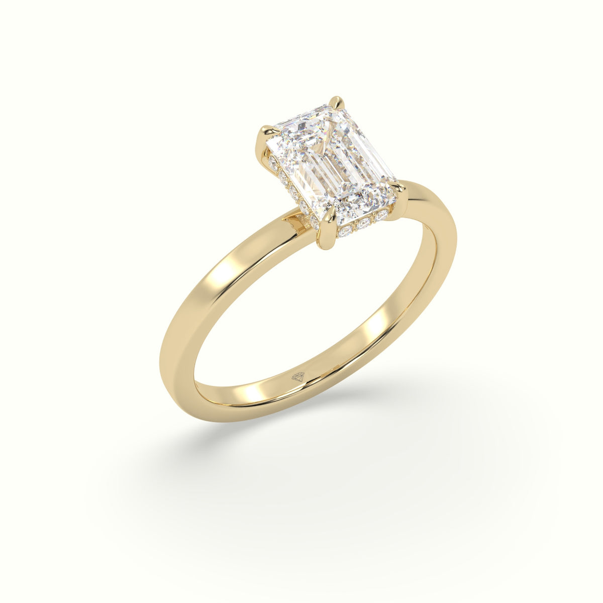 Emerald Cut Hidden Halo Engagement Ring — Yellow Gold