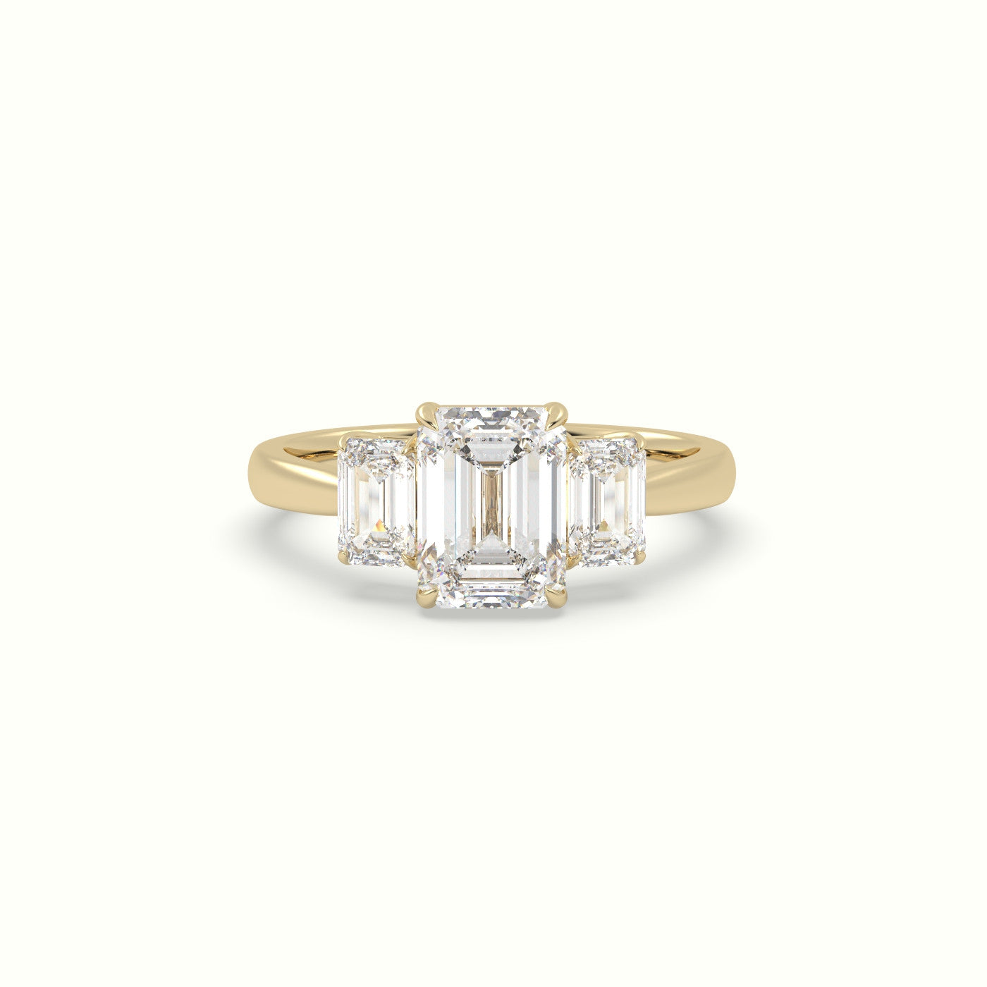 Emerald Diamond Trilogy Engagement Ring — Yellow Gold