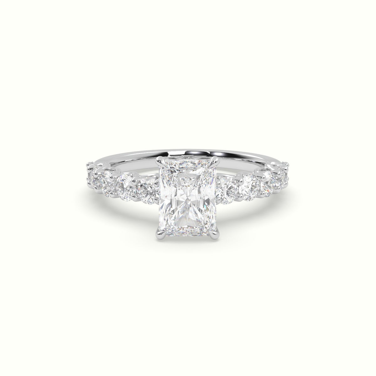 Radiant Cut Diamond Engagement Ring With Side Stones — White Gold