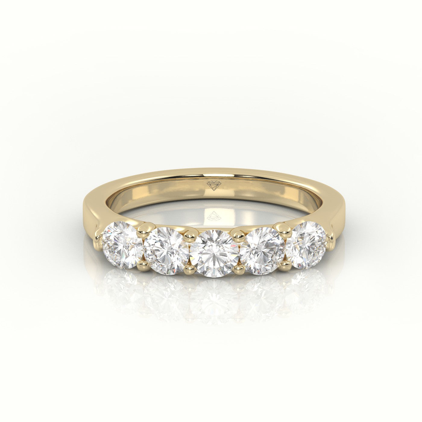 Round Diamonds Shared Prongs Half-Eternity Wedding Band — Yellow Gold