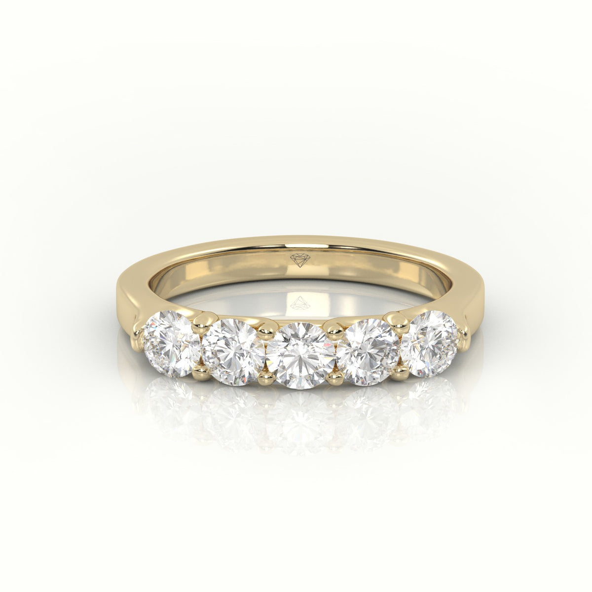 Round Diamonds Shared Prongs Half-Eternity Wedding Band — Yellow Gold