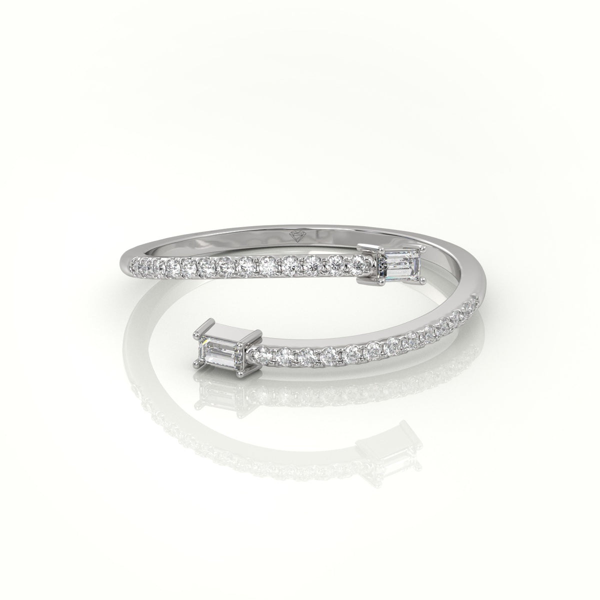 Emerald Cut Diamond Open Channel Setting Ring — White Gold
