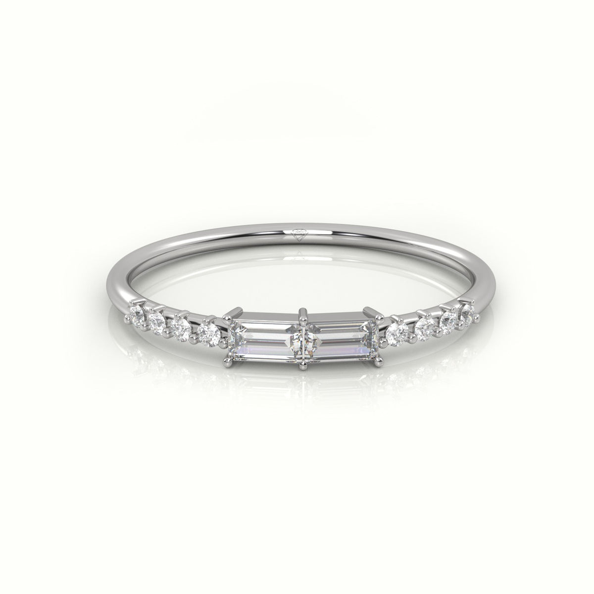 Emerald Cut Diamond Pave Setting Designer Ring — White Gold