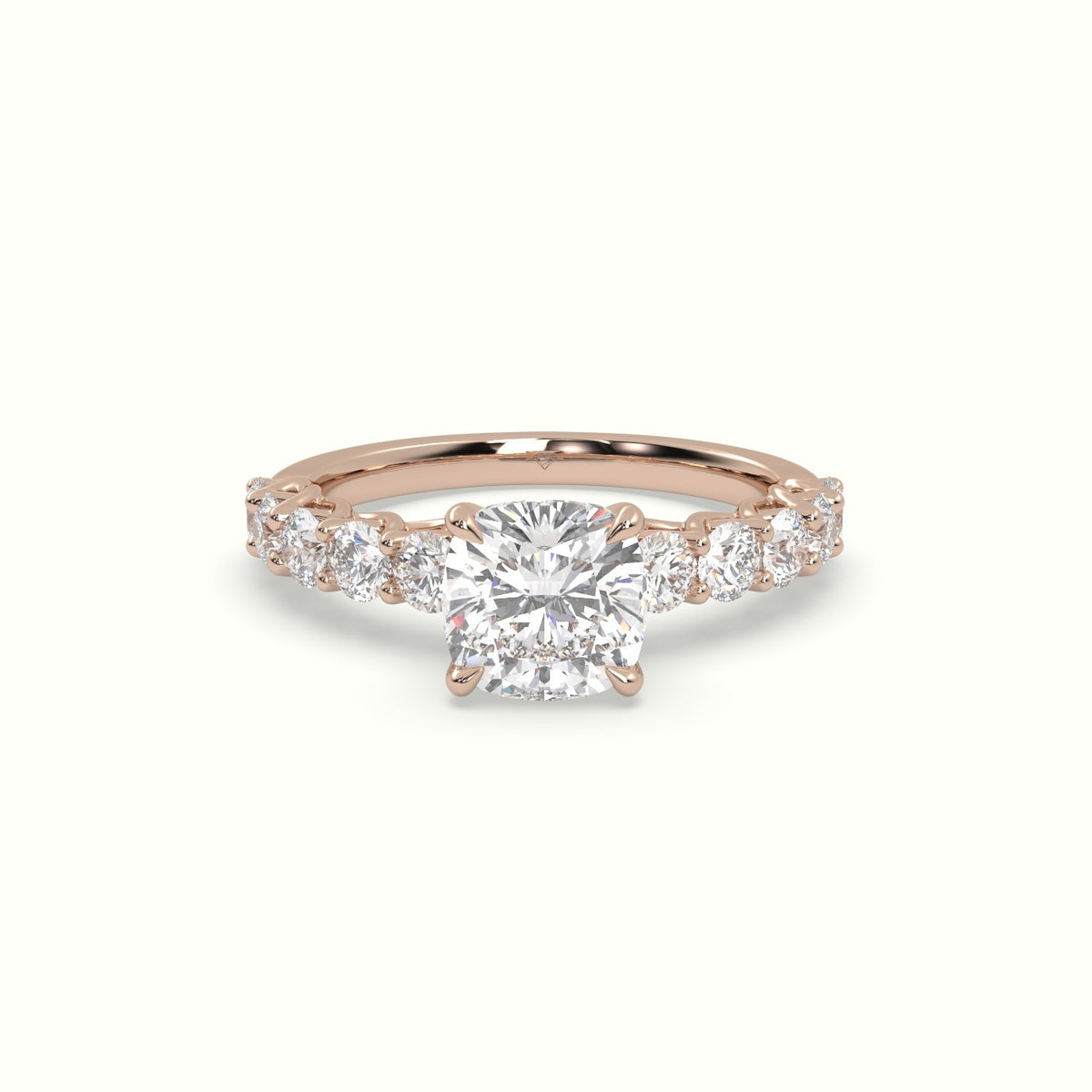 Cushion Cut Diamond Engagement Ring With Side Stones — Rose Gold