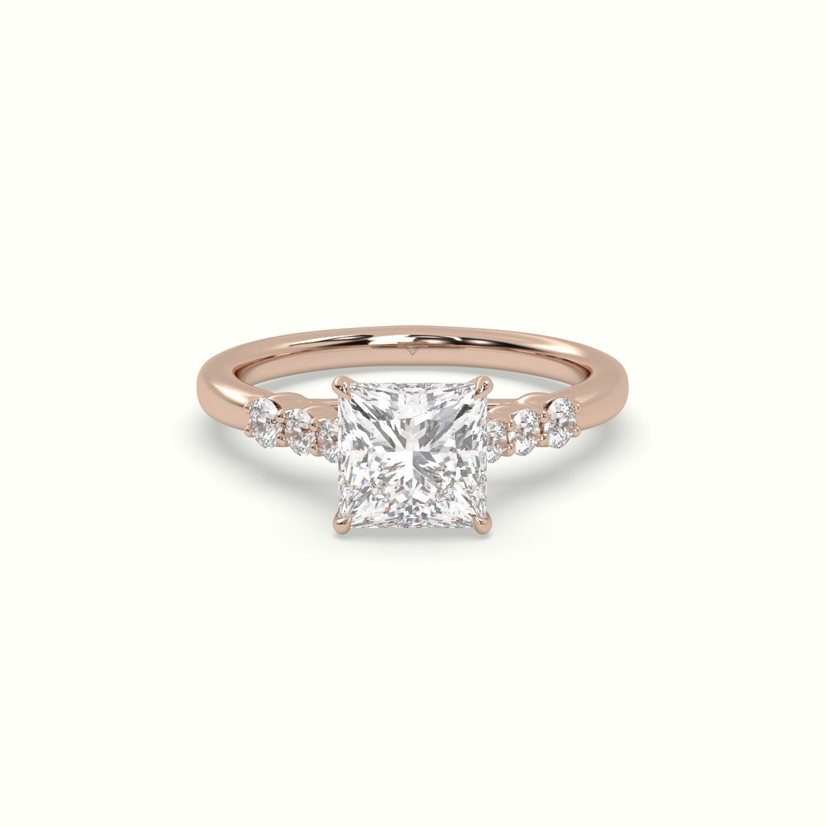 Princess Cut Diamond Engagement Ring With Side Stones — Rose Gold