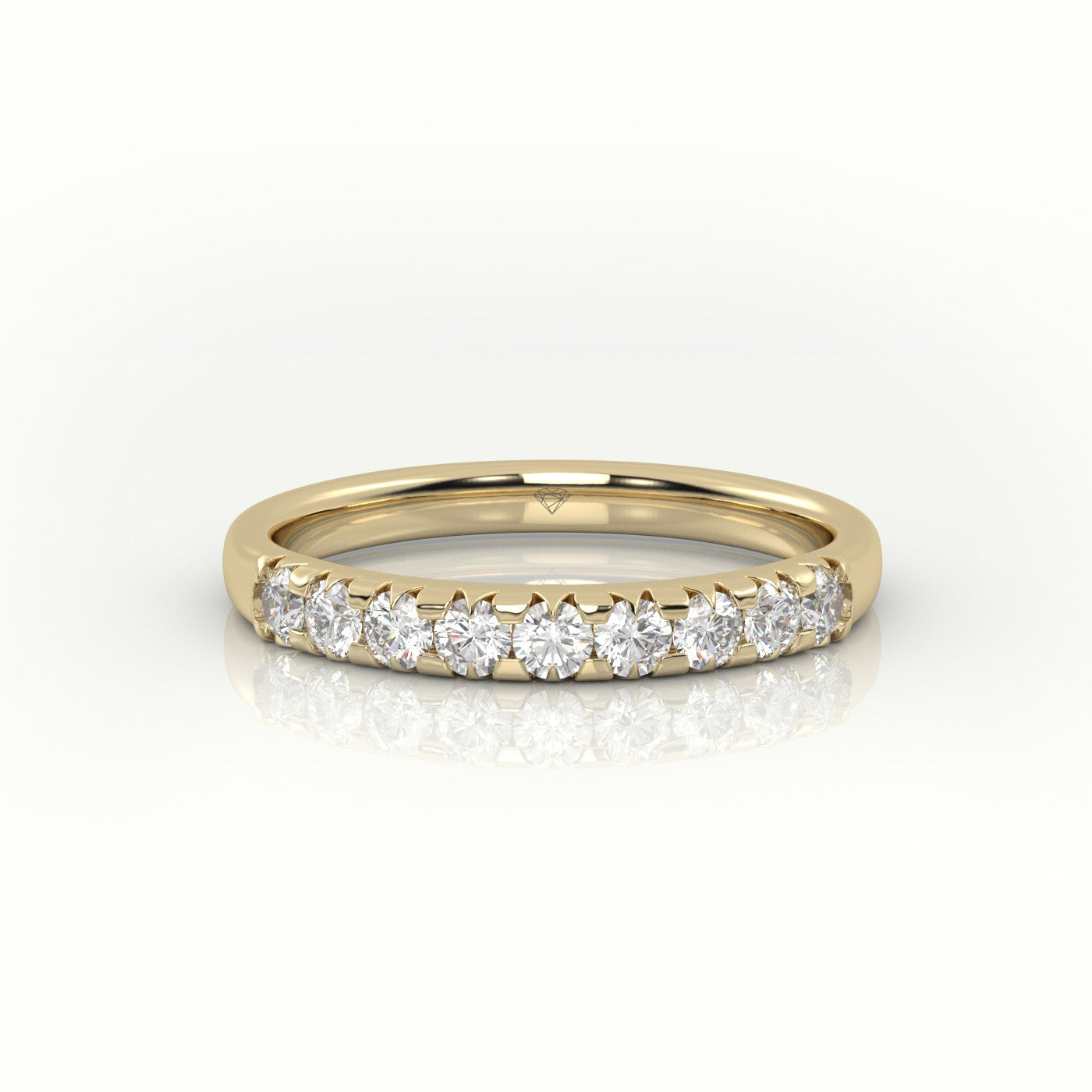 Round Cut Diamonds French Pave Setting Half Eternity Wedding Band — Yellow Gold