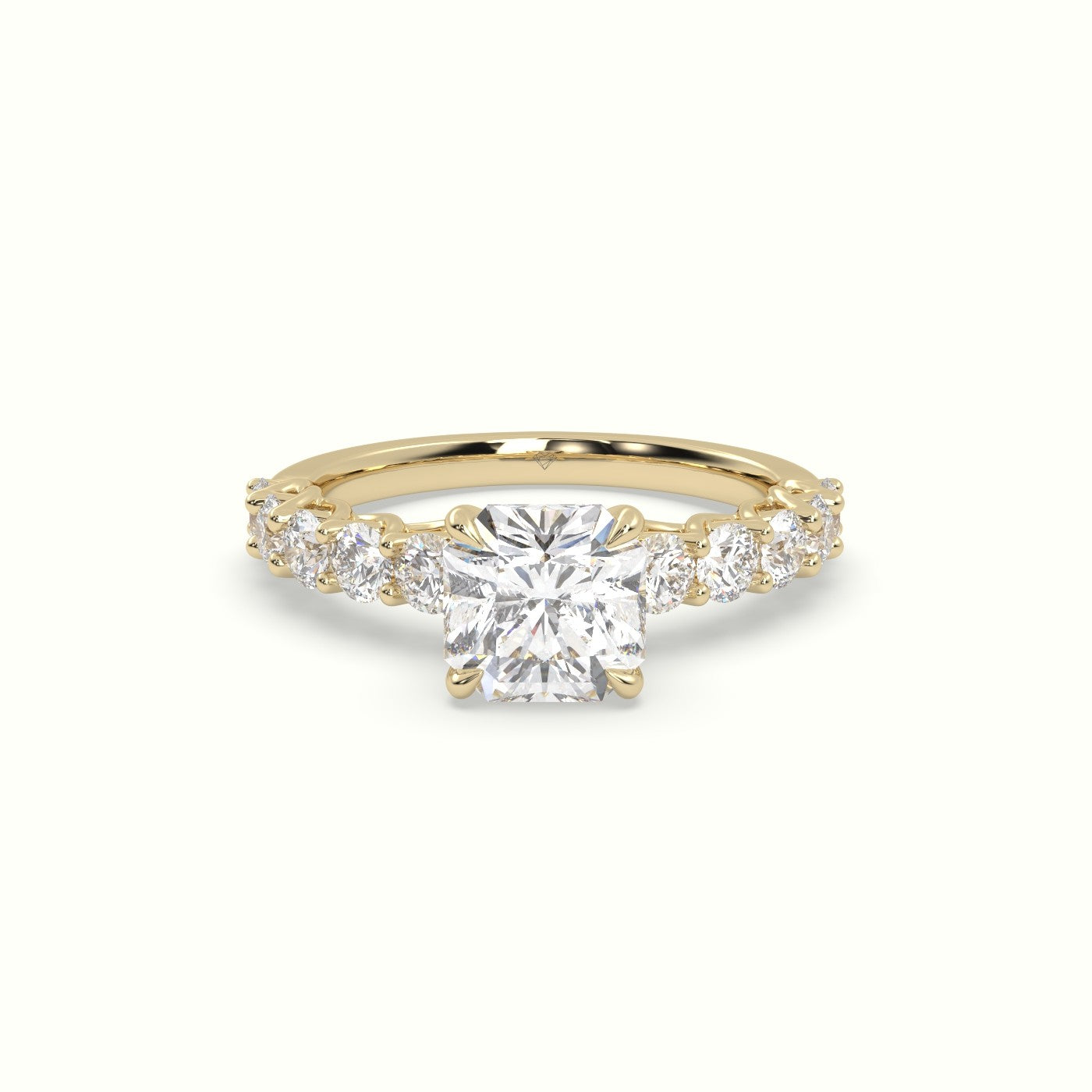 Asscher Cut Diamond Engagement Ring With Side Stones — Yellow Gold