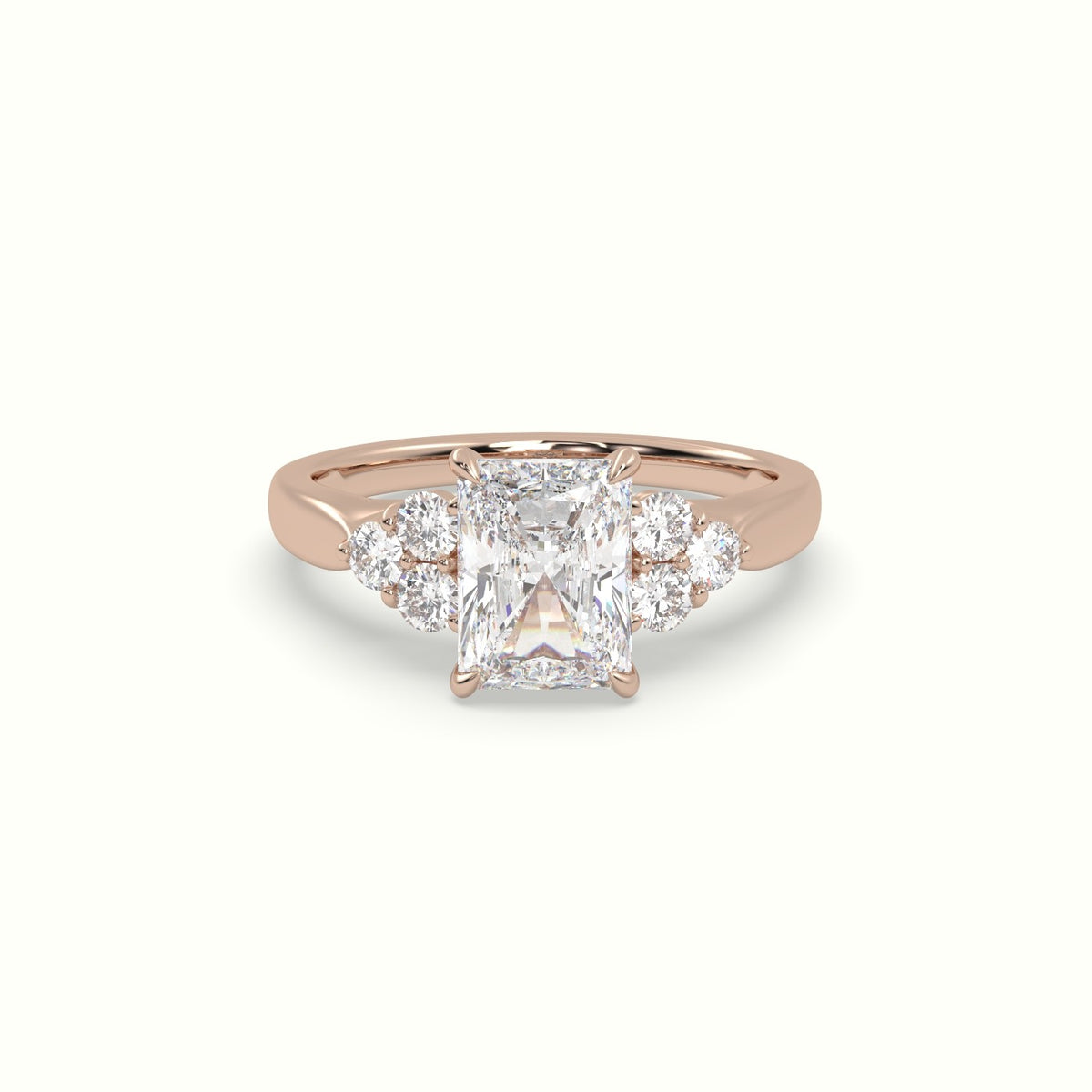 Radiant Cut Diamond Side Stone Engagement Ring — Rose Gold